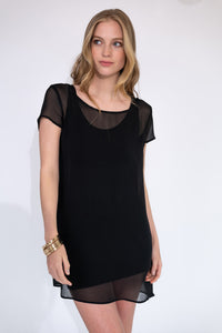 Sheer Layered Mini Dress [Black]