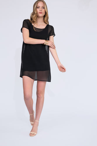 Sheer Layered Mini Dress [Black]