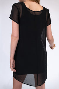 Sheer Layered Mini Dress [Black]